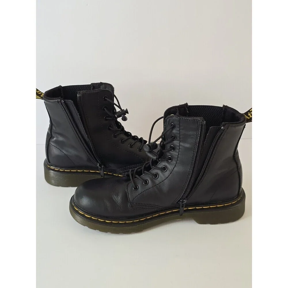 Dr Martens 1460 Harper J Boots Youth 4 Black Leather Combat Zip